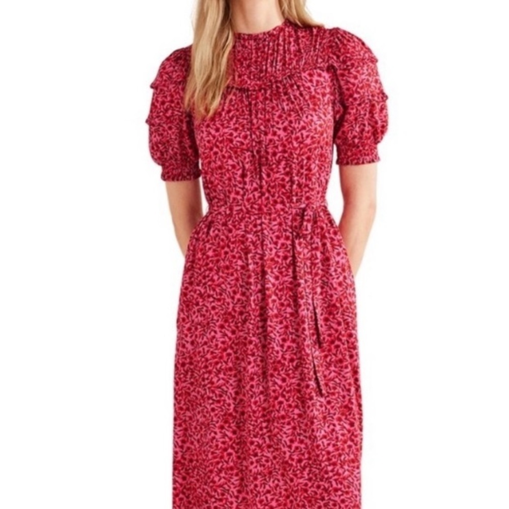 Boden Great British Style Pink Ruffle Jersey Dress with Belt Pockets